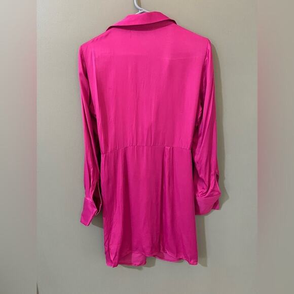 Zara NWT pink long sleeve twist from satin dress size medium - Picture 9 of 9